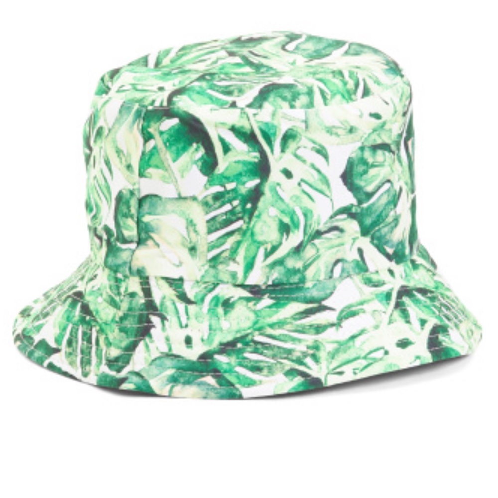 Bucket Hat - Lulla Collection Green Leaf Print Hat - Monsterra Plant
